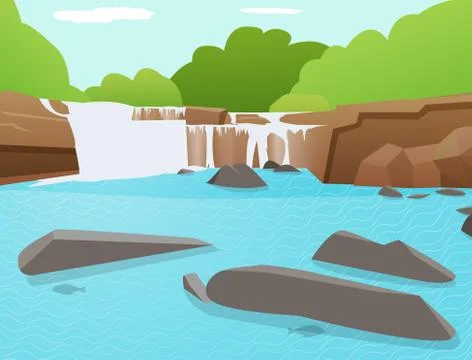 Vector Waterfall background, Tat Ton Waterfall, Thailand Stock Illustration