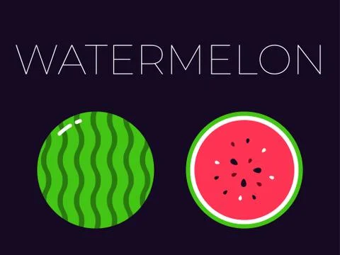 Vector of watermelon and sliced half of watermelon on dark background Stock Illustration