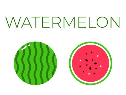 Vector of watermelon and sliced half of watermelon on white background Stock Illustration