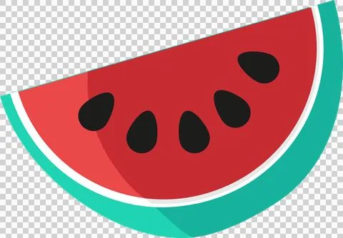 Vector watermelon slice floating on transparent bg with red flesh, white-green Stock Illustration