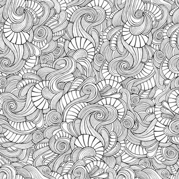 Vector waves decorative doodles seamless pattern Stock Illustration
