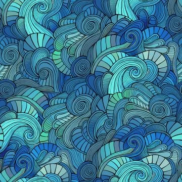 Vector waves decorative doodles seamless pattern Stock Illustration