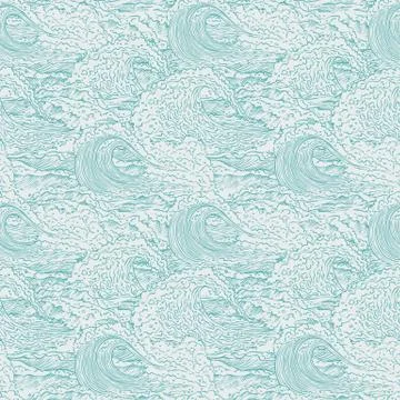 Vector waves sea ocean seamless background pattern. Big and small bursts splash Stock Illustration