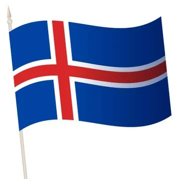 Vector Waving flag on a flagpole. The national flag of Iceland. Stock Illustration