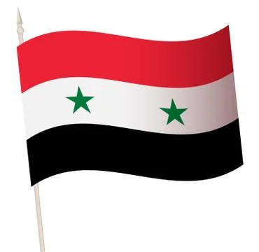 Vector Waving flag on a flagpole. The national flag of Syria. Stock Illustration
