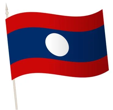 Vector Waving flag on a flagpole. The national flag of Laos. Stock Illustration