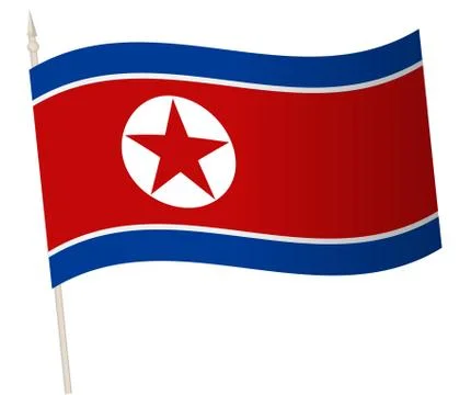 Vector Waving flag on a flagpole. The national flag of North Korean. Stock Illustration