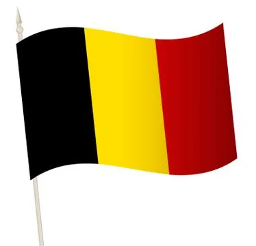 Vector Waving flag on a flagpole. The national flag of Belgium. Stock Illustration