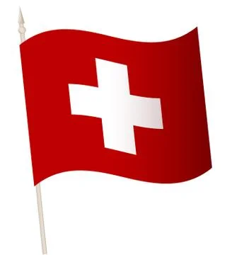 Vector Waving flag on a flagpole. The national flag of Switzerland. Stock Illustration