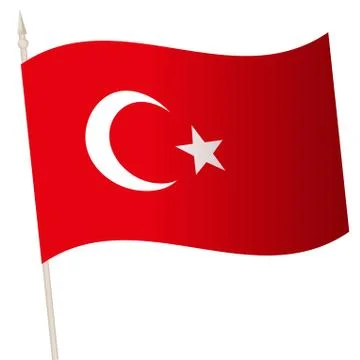 Vector Waving flag on a flagpole. The national flag of Turkey. Stock Illustration