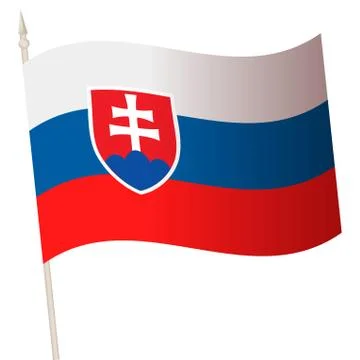 Vector Waving flag on a flagpole. The national flag of Slovakia. Stock Illustration