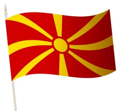 Vector Waving flag on a flagpole. The national flag of Macedonia. Stock Illustration