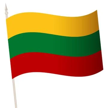 Vector Waving flag on a flagpole. The national flag of Lithuania. Stock Illustration