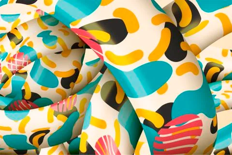 Vector wavy abstract background, 3d shapes with colorful patterns Stock Illustration