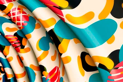 Vector wavy abstract background, 3d shapes with colorful patterns in motion Stock Illustration