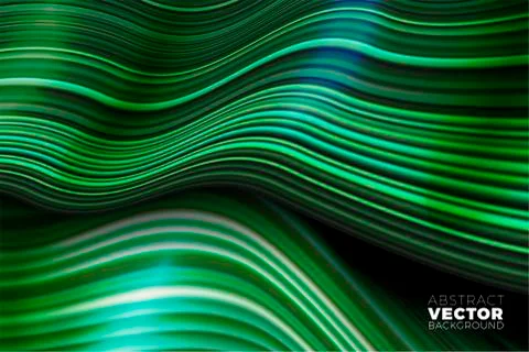 Vector wavy abstract background, green bright and dark lines Stock Illustration