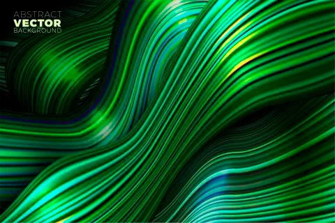 Vector wavy abstract background, green bright and dark lines Stock Illustration