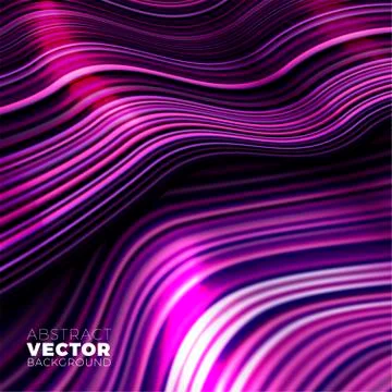 Vector wavy abstract background, purple bright and dark lines in motion Stock Illustration