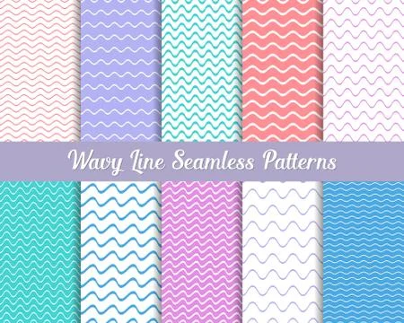Vector wavy line seamless patterns collection Stock Illustration