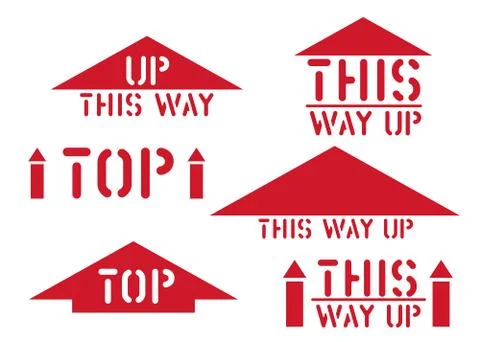 Vector this way up, top retro sticker box sign. Logistics clean rubber stamp set Stock Illustration