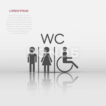 Vector WC, toilet icon in flat style. Men and women restroom sign ...