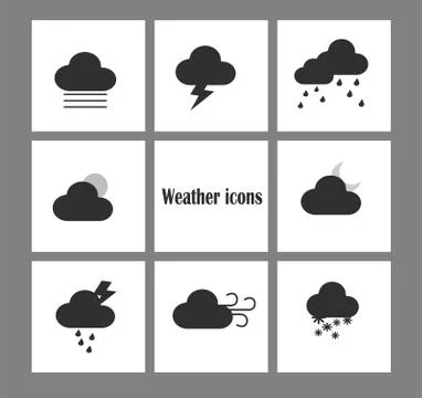 Vector weather forecast icons - flat design clouds Stock Illustration