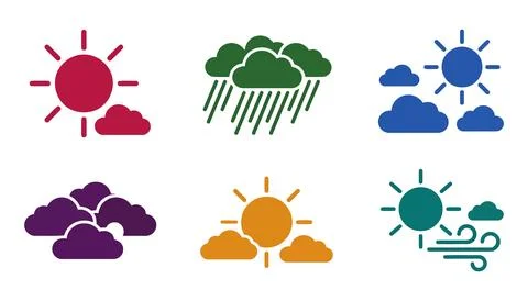 Vector of Weather icons set with sun, rain, and snow Stock Illustration