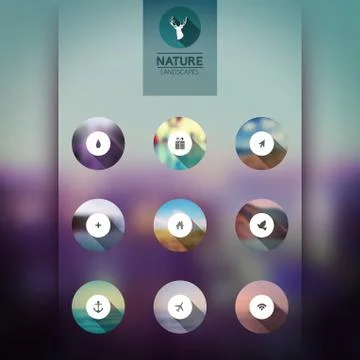 Vector web and mobile interface template icons, blurred circles landscape. co Illustrazione stock