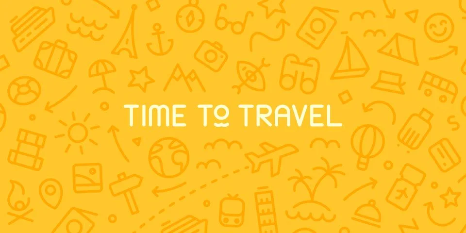Vector web banner. Road Trip. Line icons about travelling, tourism, hiking,.. Stock Illustration
