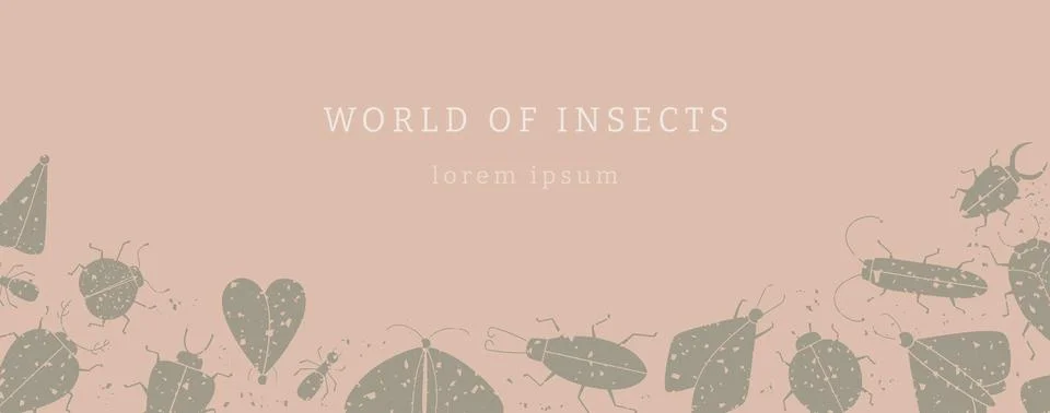 Vector web banner template with grunge insects shapes. Warm, natural, beige Stock Illustration