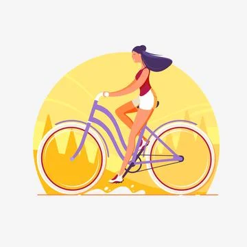 Vector web concept headline banner. A woman rides a bicycle. Stock Illustration
