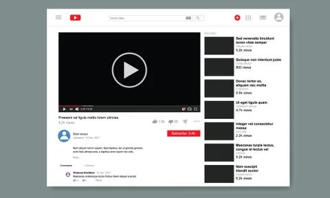 Vector Web page browser for video social media site with video player and Stock Illustration