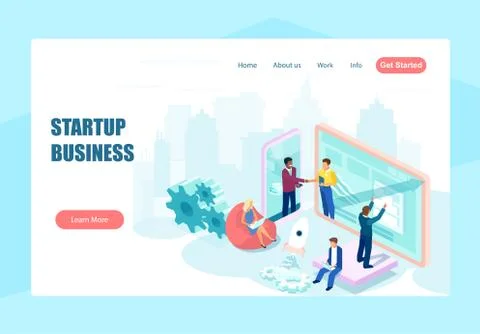 Vector web page design for website of businesspeople working, collaborating o Stock Illustration