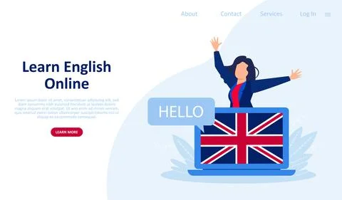 Vector web page template of online language school Illustrazione stock