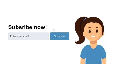 Vector web page template for subscription. Cute girl illustration. Stock Illustration