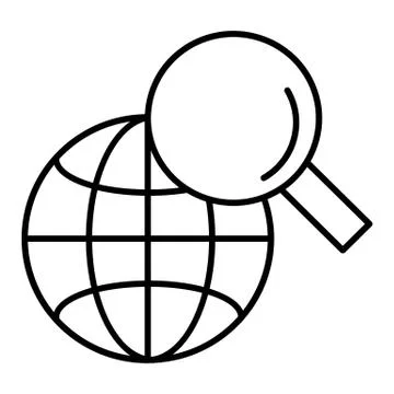 Vector web search icon. Magnifying glass and globe. linear pictogram, outline Stockillustratie
