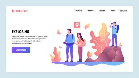 Vector web site design template. Adventure travel and outdoor exploring. Landing Stock Illustration