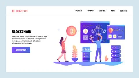 Vector web site design template. Blockchain and cryptocurrency technology Stock Illustration