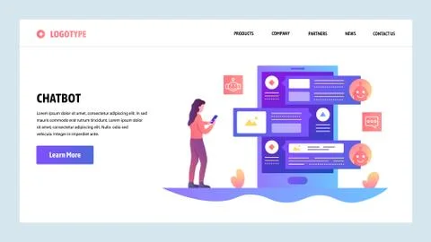 Vector web site design template. AI online chat bot and customer support service Stock Illustration