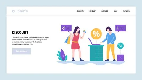 Vector web site design template. Shopping, sale and discount. Purchase, payment Ilustración de archivo