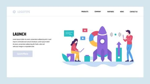 Vector web site design template. Rocket launch. Start new business. Landing page Stock Illustration