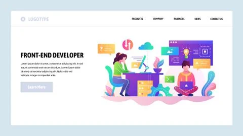 Vector web site design template. Software development, programmer writing code Stock Illustration