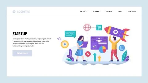 Vector web site design template. Startup, team launch new business. Landing page Stock Illustration