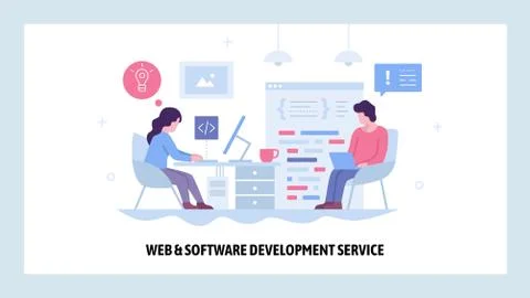 Vector web site design template. Software project development. Team of coders Stock Illustration
