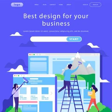 Vector web site design template. Business team building corporate site landing 스톡 일러스트
