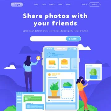 Vector web site design template. Social media and photo sharing application Stock Illustration