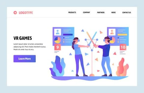 Vector web site gradient design template. Virtual VR and augmented reality games Stock Illustration