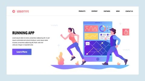 Vector web site gradient design template. Fitness tracker and running mobile Stock Illustration