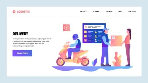 Vector web site gradient design template. Motorbike fast city delivery service Stock Illustration