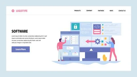 Vector web site gradient design template. Software development and application 스톡 일러스트